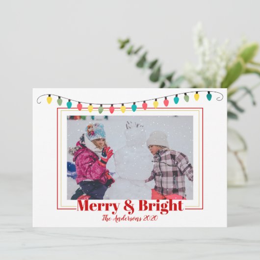 クリスマスメリーの雪と明るいフォトライト シーズンカード (スタンド正面)