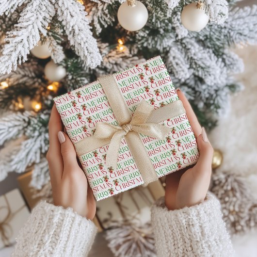 クリスマスメリーエンジェルファンシータイポグラフィ ラッピングペーパー