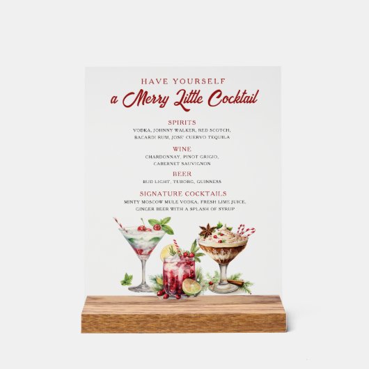 クリスマスメリーカクテルホリデーバー標識 アクリルサイン (正面)