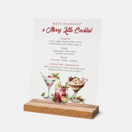 クリスマスメリーカクテルホリデーバー標識 アクリルサイン (傾斜)