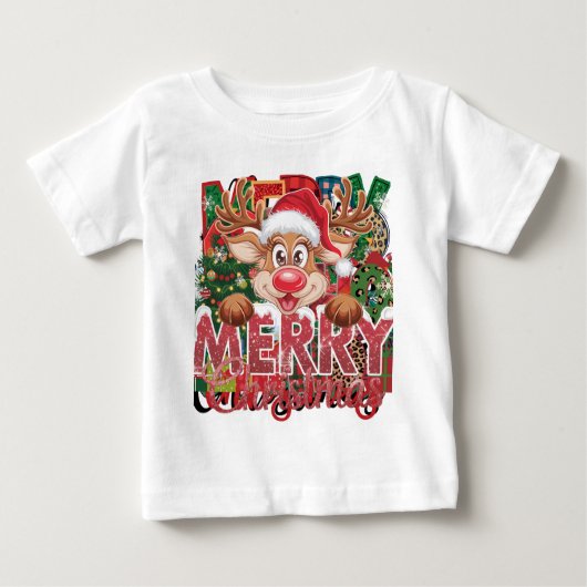 クリスマスメリークリスマスサンタ ベビーTシャツ (正面)