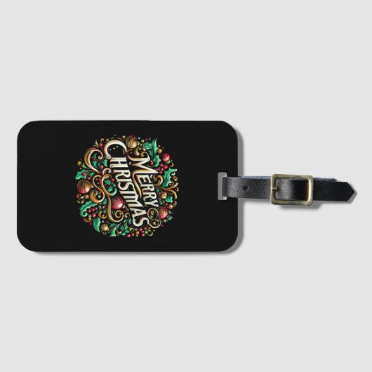 クリスマスメリークリスマスモーニングホリデーカワイイ ラゲッジタグ (正面横)