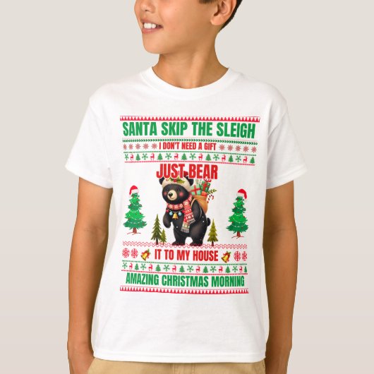 クリスマスメリークリスマス贈り物ブラックベア Tシャツ (正面)