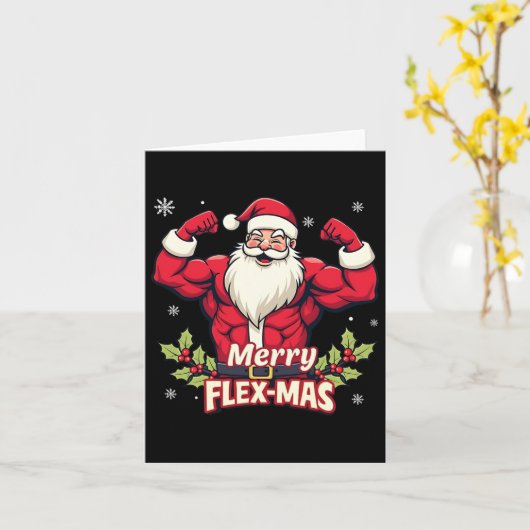 クリスマスメリーサンタフィットネスのためのフレックスマスの筋肉 カード (黄色い花)