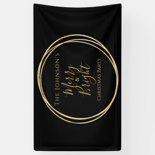 クリスマスメリーパーティーと明るい黒金ゴールド 横断幕 (縦)