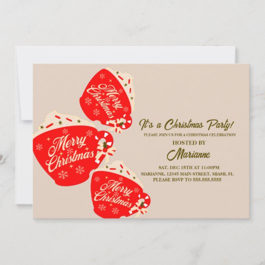クリスマスメリーパーティーホットチョコレートマグ 招待状 (正面)
