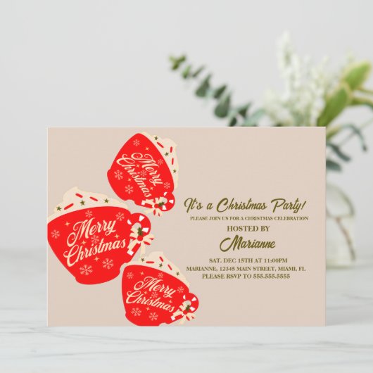クリスマスメリーパーティーホットチョコレートマグ 招待状 (スタンド正面)