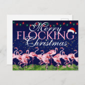 クリスマスメリーピンクのフラミンゴ シーズンポストカード (正面/裏面)