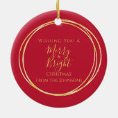 クリスマスメリーファミリーと鮮やかな赤金ゴールド セラミックオーナメント (裏面)
