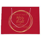 クリスマスメリーファミリーと鮮やかな赤金ゴールド ラージペーパーバッグ (正面)