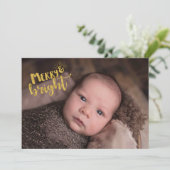 クリスマスメリーブライトゴールドフォイルタイポグラフィ写真 シーズンカード (スタンド正面)