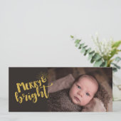 クリスマスメリーブライトゴールドフォイルタイポグラフィ写真 シーズンカード (スタンド正面)