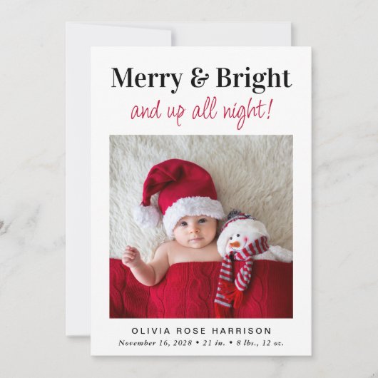 クリスマスメリーブライトフォトホリデー誕生 案内状 (正面)