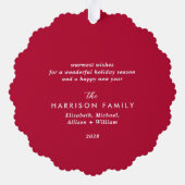 クリスマスメリーブライトフォトレッドホリデー オーナメントカード (裏面)