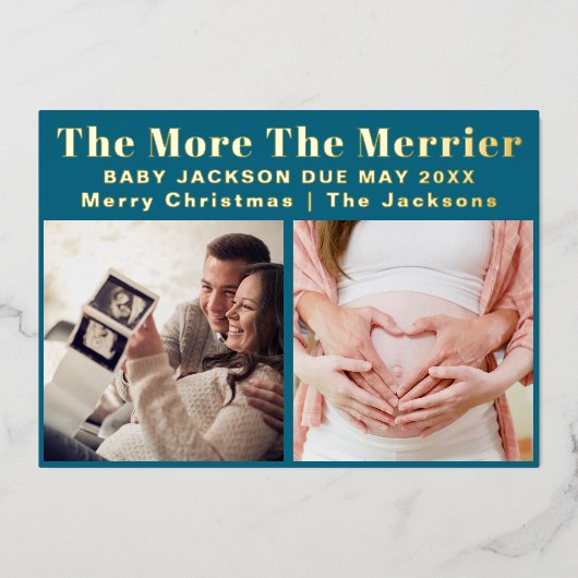 クリスマスメリーモダン妊娠の増加 箔シーズンカード (正面)