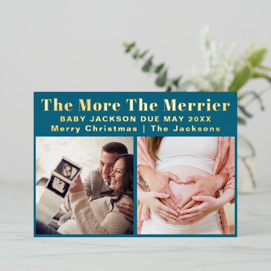 クリスマスメリーモダン妊娠の増加 箔シーズンカード (立ち正面)