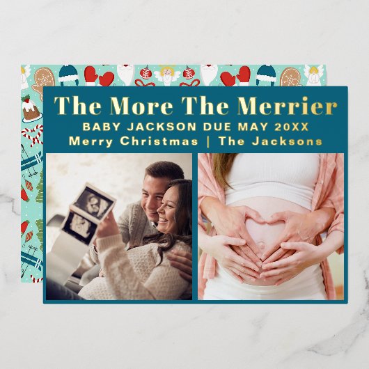 クリスマスメリーモダン妊娠の増加 箔シーズンカード (正面/裏面)
