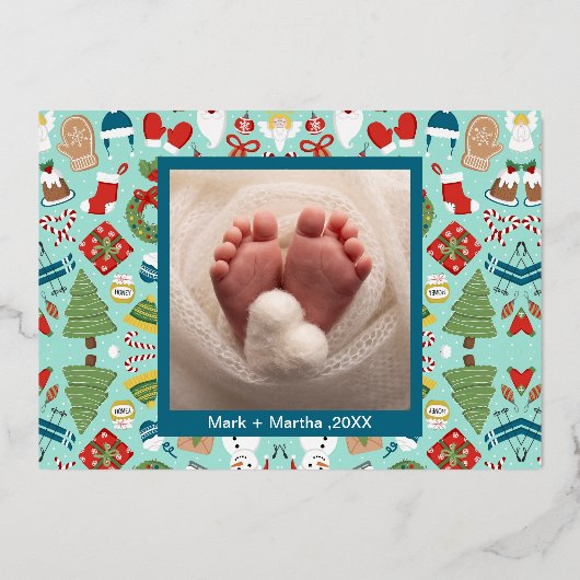 クリスマスメリーモダン妊娠の増加 箔シーズンカード (裏面)