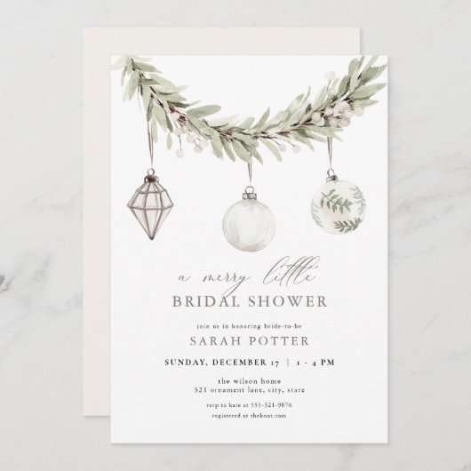 クリスマスメリーリトルブライダルシャワー招待 招待状 (正面/裏面)