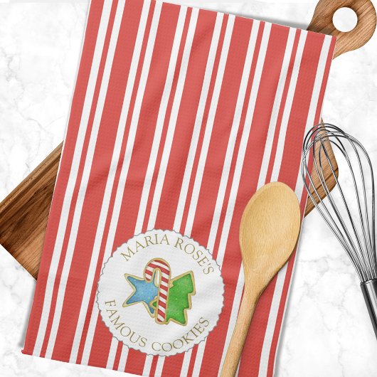 クリスマスメリーレッドホリデークッキーパーソナライズされた キッチンタオル