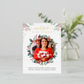 クリスマスメリー妊娠ベビーが金ゴールドを明らかにする 箔シーズンポストカード (立ち正面)