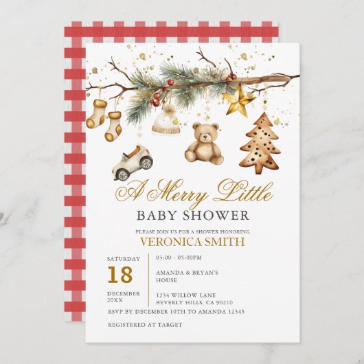 クリスマスメリー小さな赤ちゃんシャワーオーナメント 招待状