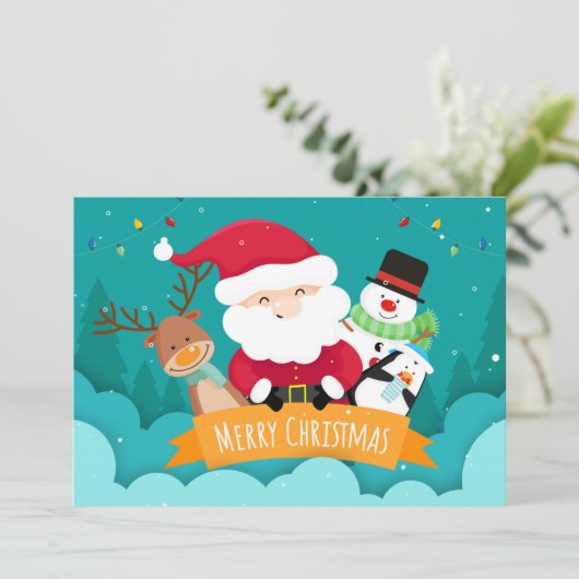 クリスマスメリー引用文とホワイト文字ホリデーカード シーズンカード (スタンド正面)