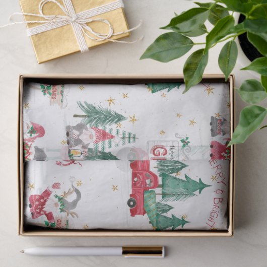 クリスマスメリー格言と明るい赤トラックの森 薄葉紙 (ギフト)