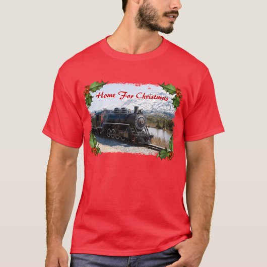 クリスマスメンズシャツのための列車のホーム Tシャツ (正面)