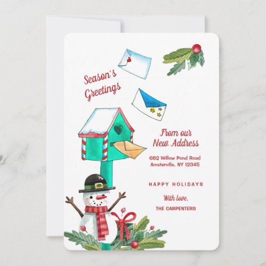 クリスマスメールボックスの新しい住所の発表 招待状 (正面)