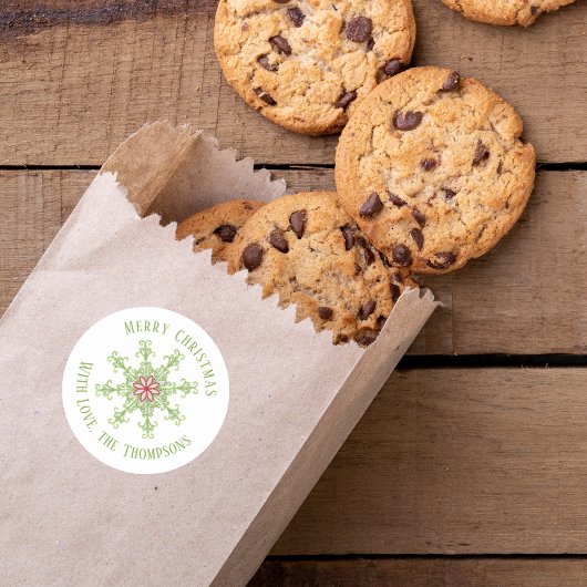 クリスマスモダンかわいい赤い緑の雪カラフル片 ラウンドシール