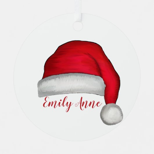 クリスマスモダンかわいい赤サンタハットお洒落 メタルオーナメント (正面)
