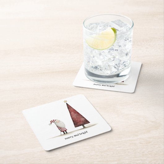 クリスマスモダンとメリー明るい冬 スクエアペーパーコースター (インサイチュ)