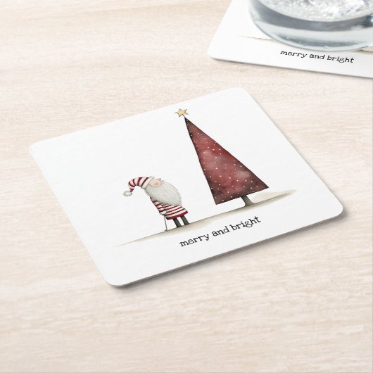 クリスマスモダンとメリー明るい冬 スクエアペーパーコースター (アングル)
