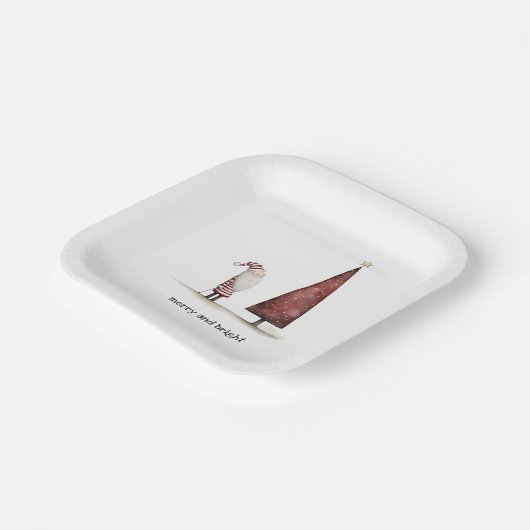 クリスマスモダンとメリー明るい冬 ペーパープレート (傾斜あり)