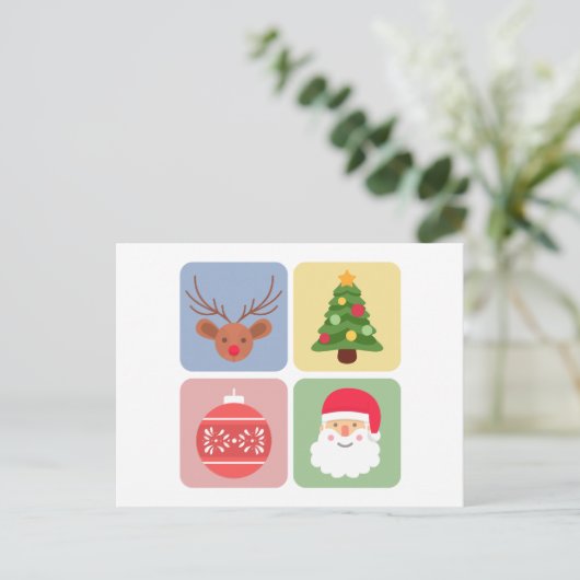 クリスマスモダンのアイコンの休日の挨拶はがき ポストカード (スタンド正面)