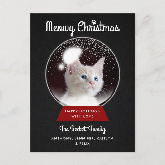 クリスマスモダンのスノーグローブ |ペットの休日の写真 案内ポストカード (正面)