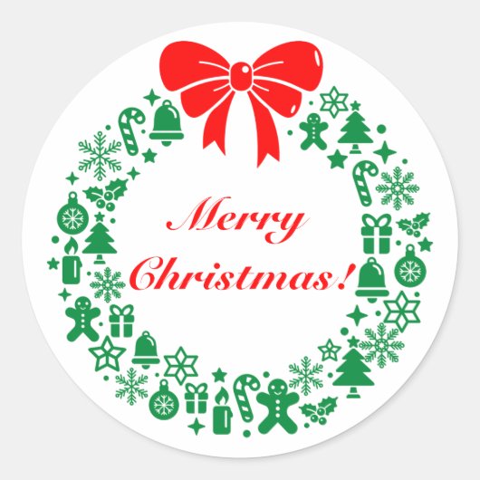 クリスマスモダンのリースはクリスマスのモチーフで ラウンドシール (正面)
