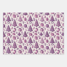 クリスマスモダンの休日をテーマにした紫とピンク ラッピングペーパーシート