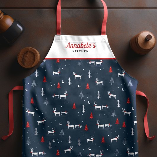 クリスマスモダンの冬の森が白にパーソナライズ エプロン