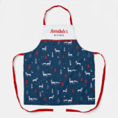 クリスマスモダンの冬の森が白にパーソナライズ エプロン (正面)