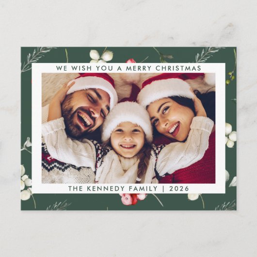 クリスマスモダンの冬モダンの緑の写真 シーズンポストカード (正面)