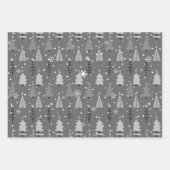 クリスマスモダンの木と雪の結晶クリスマス ラッピングペーパーシート (正面3)