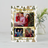 クリスマスモダンの木のコラージュ 箔シーズンカード (立ち正面)