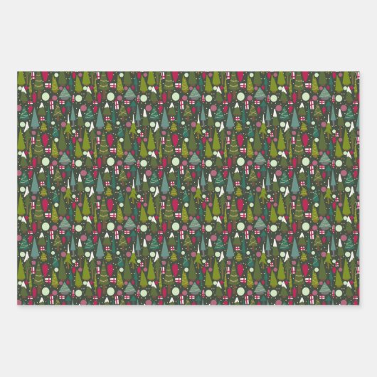 クリスマスモダンの木のサ数々のイズ ラッピングペーパーシート (正面3)