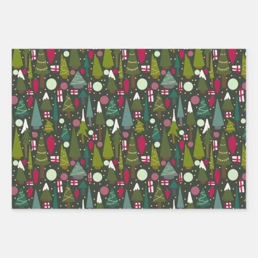 クリスマスモダンの木のサ数々のイズ ラッピングペーパーシート (正面2)