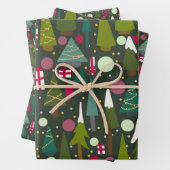クリスマスモダンの木のサ数々のイズ ラッピングペーパーシート (インサイチュ)