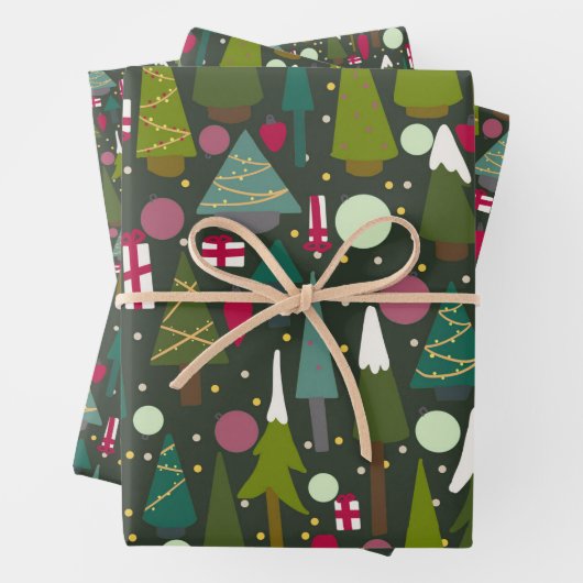 クリスマスモダンの木のサ数々のイズ ラッピングペーパーシート (インサイチュ)