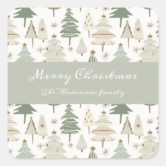 クリスマスモダンの木の茶色のパターン スクエアシール (正面)