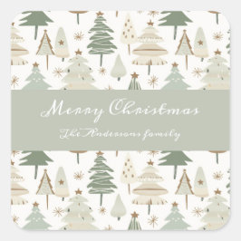 クリスマスモダンの木の茶色のパターン スクエアシール